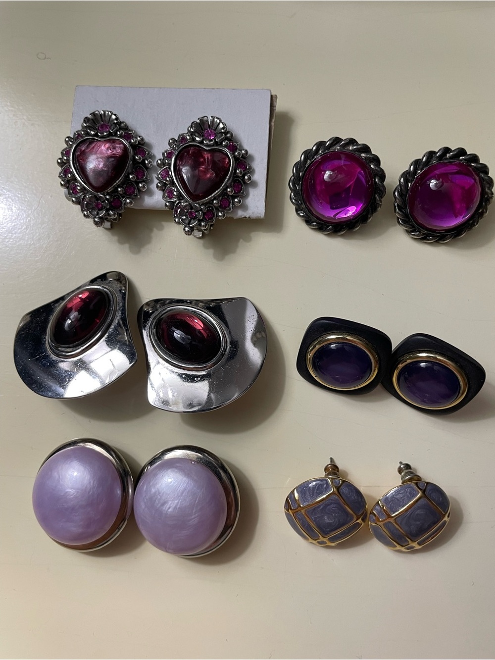 Assorted Women's Clip-On Earring Set in Purple and Pink - Unbranded